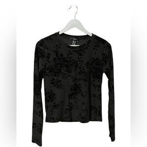 Forever 21 Black Floral Velvet Flocked Long Sleeve Top – Size Medium